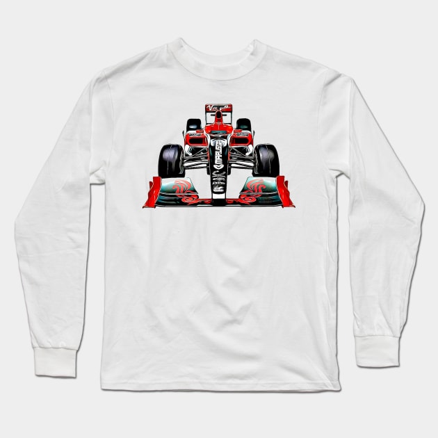 F1 Car Cartoon Long Sleeve T-Shirt by Auto-Prints